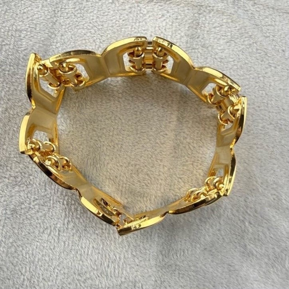Vintage Chunky Bracelet Gold Tone Link Wide  90s 7" - Picture 4 of 10